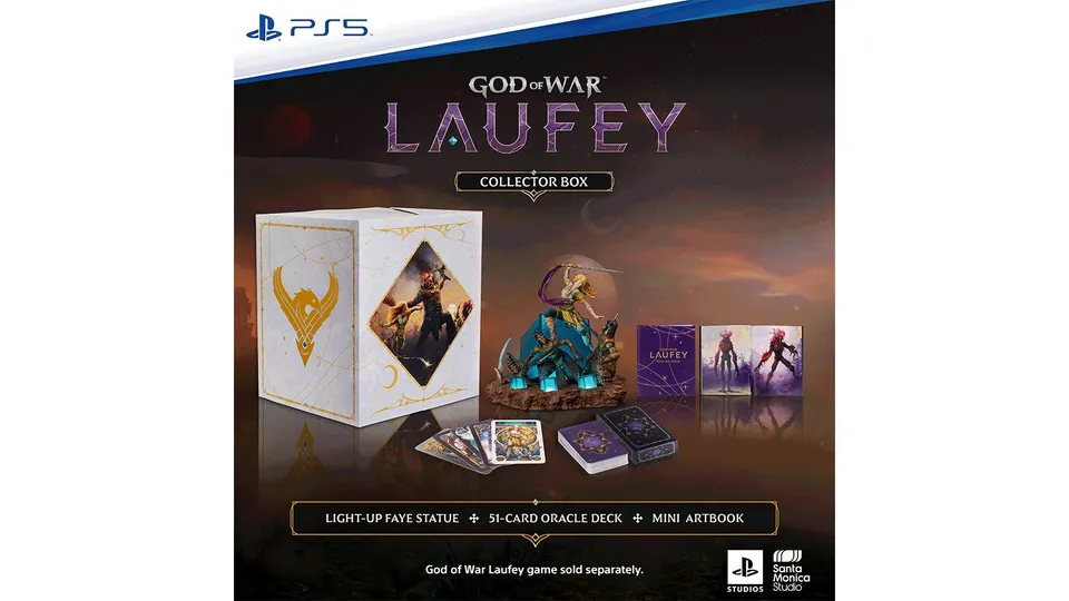 Collector Box de God of War Laufey com estátua de Faye, baralho de cartas, mini artbook e caixa