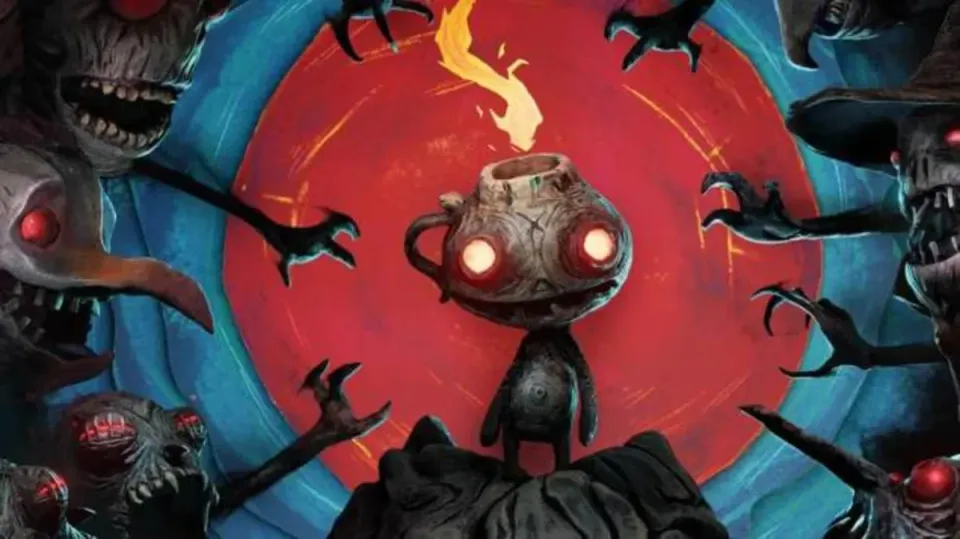 Potboy, criatura de olhos luminosos de The Midnight Walk, cercado por monstros